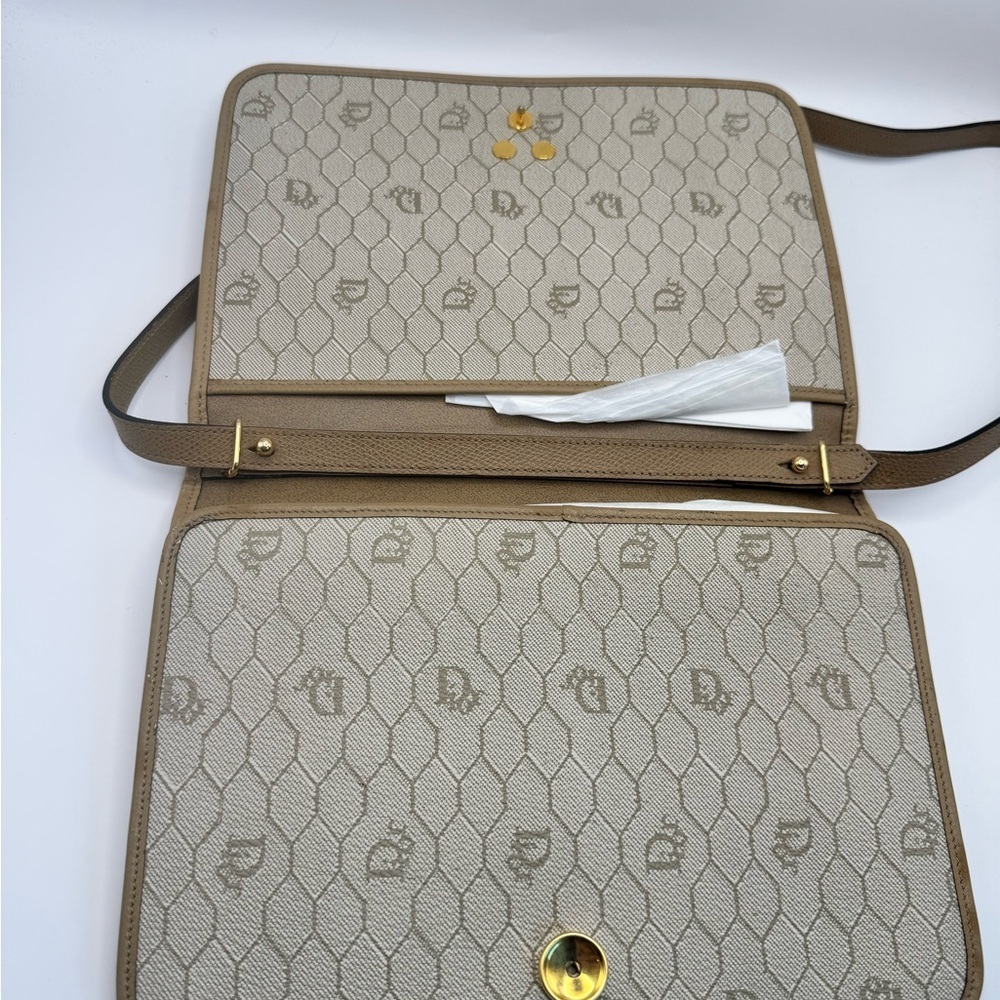 Vintage Christian Dior Crossbody Tan Leather Honeycomb Monogram Messenger - Picture 3 of 12